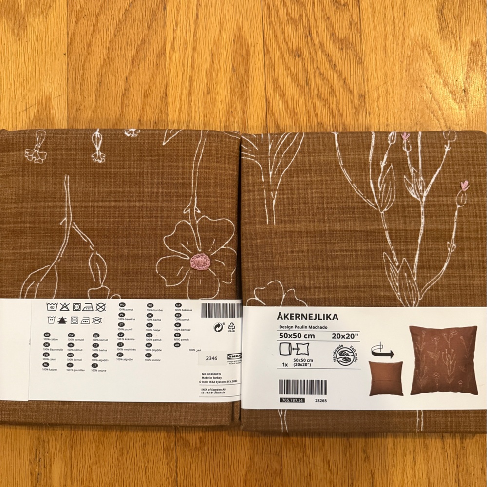 IKEA Brown Floral Cushion Cover AKERNEJLIKA 
20in x 20in SET OF 2 BELOW RETAIL